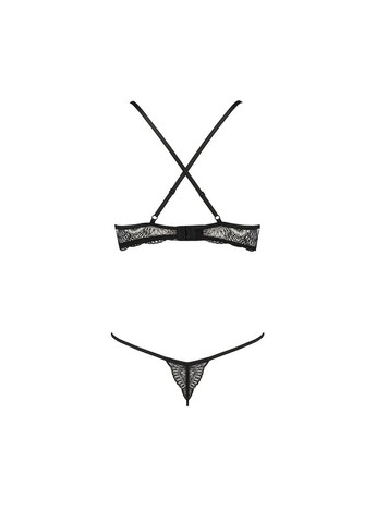 Комбинированный демисезонный комплект белья exclusive quentris bikini s/m, black, стринги и полуоткрытый лиф Passion