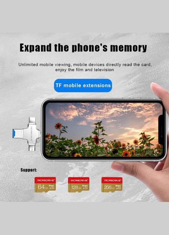 Флешка для айфона Адаптер iPhone 128 Gb USB накопитель USB 3.0 iOS Micro Type-C Apple Lightning 4 в 1 Microdrive (297869232)