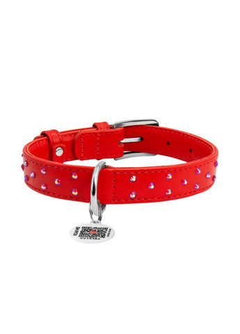 Нашийник для собак шкіряний Glamour з клейовими стразами Ш 20 мм Д 30-39 см червоний WAUDOG (279568027)