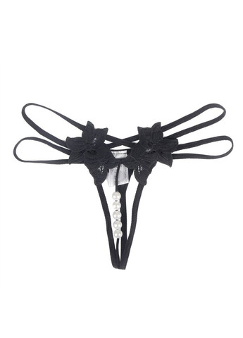 Сексуальные трусики с цветочным принтом Star Night, открытый доступ украшен жемчужинами, черный No Brand (303910658)