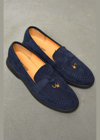 Let's Shop Туфли-лоферы женские темно-синего цвета лоферы темно-синий з искусственная замша, украина — демисезон (328915964)