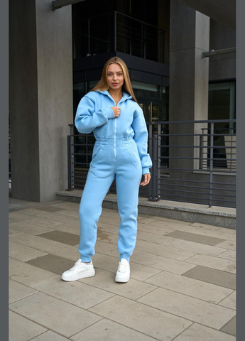 Стильний молодіжний комбінезон з вушками No Brand комбінезон-брюки блакитний спортивний, повсякденний, кежуал фліс, тринитка
