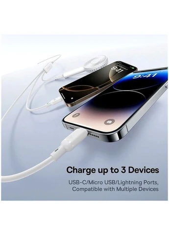 Кабель Silky 3 в 1 USB-C to M+L+C 100 W 1.5 м Білий протиударний Baseus (370168953)