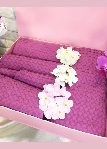 Подарок для женщины комплект набор полотенец и тюрбан 166х95 см 128х55 см 95х55 см 5 штук сирень (5743-2137) No Brand (294207140)