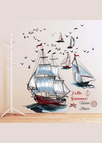 Наклейка на стену в офис 5 парусных корабля (лист 60 х 90 см) Б131-2 No Brand (302242809)