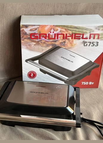 Прижимной контактный домашний электрический гриль G753 с антипригарным покрытием 750Вт Серый Grunhelm (302659768)