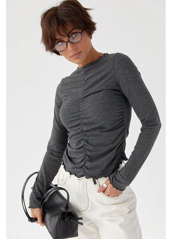 Жіночий лонгслів з хвилеподібною окантовкою - кавовий колір Lurex (364967856)