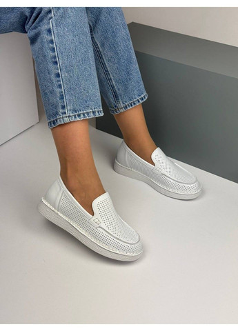 Белые 428 мокасины кожаные белые с перфорацией No Brand