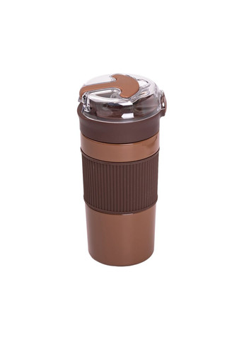 Термокружка з трубочкою 400 мл і кришкою на защіпці коричнева Yiwu (360454759)
