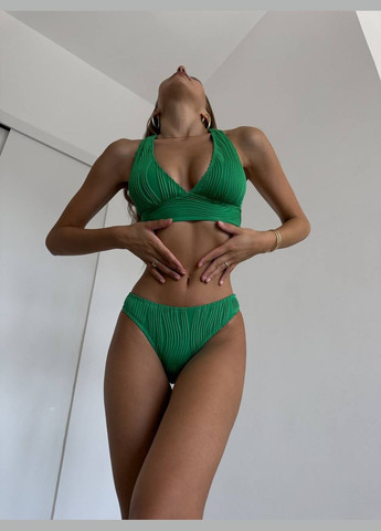 Зеленый летний стильный фактурный купальник раздельный No Brand