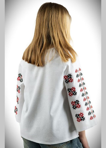 Белая детская вышиванка на девочку белая, лен, красно-черная вышивка V&V узор орнамент лен (346055750)