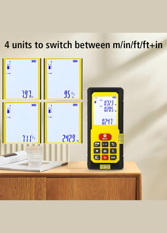 Лазерный дальномер 50 м с точным измерением расстояния площади и объема на батарейках жёлтый No Brand (335379122)
