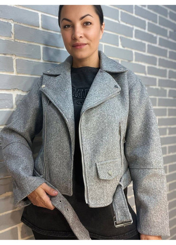 Серая демисезонная куртка женская a-n 2428 косуха пальто молния ремень No Brand