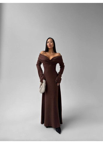 Коричнева вечірня сукня з мустанг рубчик — замір в описі DK/DL Мода без кордонів однотонна