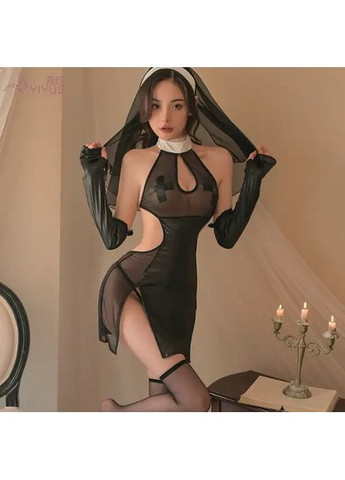 Сексуальный костюм-монашки для эротических игр. Черный сексуальный костюм-монашки универсального размера China (361441924)