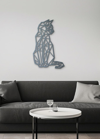 Дерев'яний декор для дому, декоративне панно на стіну "Геометричний кіт", картина лофт 30х20 см Woodyard (292113524)