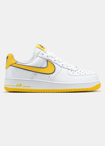 Білі Осінні кросівки чоловічі nike air force 1 kobe bryant white yellow | найк аір форс 1 білі No Brand