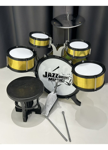 Барабанна установка 5 барабанів з паличками та стільчиком (5888) No Brand (371647001)