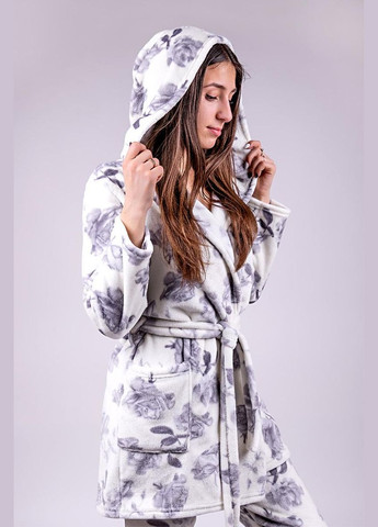 Молочная женский домашний комплект с капюшоном розочки (халат+штаны) кофта + брюки Україна домашний костюм