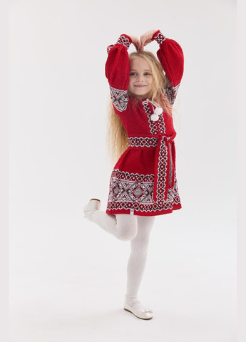 Красная вязаное платье для девочки "красная рута" MEREZHKA узор орнамент хлопок (322650191)