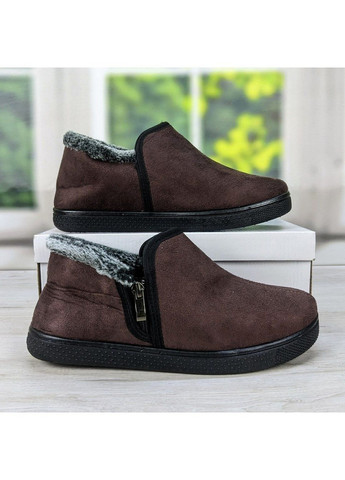 Коричневые тапочки чуни мужские теплые с задником на меху Progress