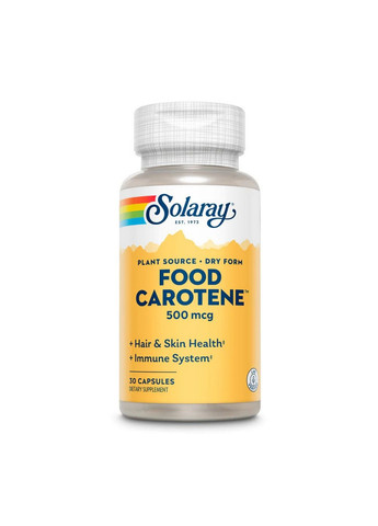 Вітаміни та мінерали Food Carotene 500 mcg, 30 капсул Solaray (293483127)
