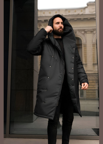 Чорна зимня чоловіча куртка на кнопках із запахом Seventy.Eight