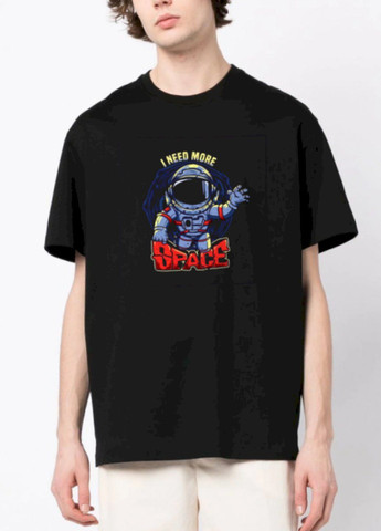 Чорна футболка oversize чоловіча чорна "i need more space" Trace of Space