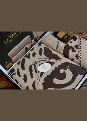 Подарунковий набір рушників La, 3 шт. з свічкою Tigle Kahve Maison коричневий