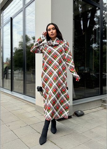 Комбинированное спортивное, повседневный, кэжуал, джинсовое повседневное комфортное платье свободного кроя INNOE в клетку