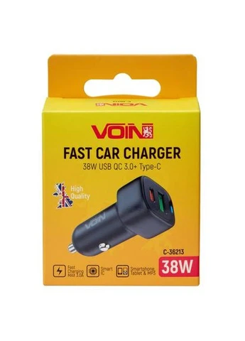 Автомобильное зарядное устройство 38W, 1USB QC3.0 18W + 1PD 20W, 12/24V VOIN (393573254)