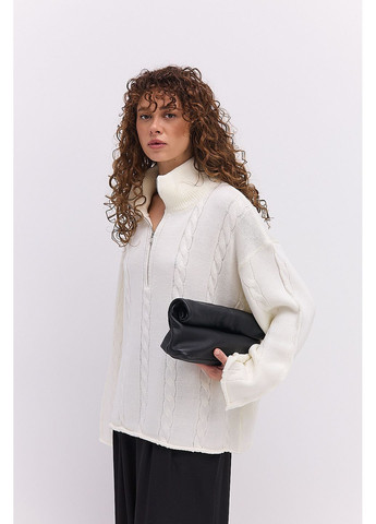 Вязаная женская кофта с воротником на молнии и косичками темно-красная Arjen (364967521)