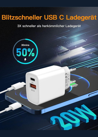 Зарядний пристрій A01 20 W USB C 2-портовий USB Fast Charger PD 3.0 AFK (296790752)