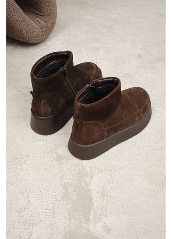 Жіночі короткі зимові уггі з темно-коричневої натуральної замші на високій підошві з боковою блискавкою (відшив 3 дні) Paradize (365756012)