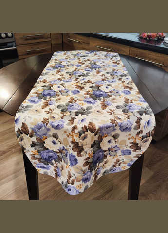 Скатерть дорожка на стол раннер с тефлоновым покрытием наперон с цветочным принтом в голубых тонах 37х100 Maystat (305391025)