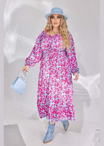 Розовое женское свободное платье из софта цвет малина р.50/52 450394 New Trend