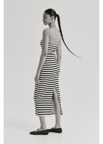 Комбинированное кэжуал платье в рубчик из хлопка H&M однотонное