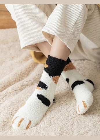 Комбинированные теплые махровые носки кошачьи лапки пятнистые трехцветные (312515327)