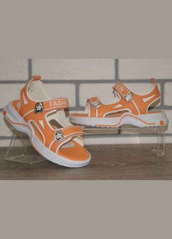 Оранжевые повседневные, кэжуал сандалии / босоножки для девочки оранжевые Kimboo на липучке