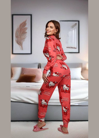 Коралова всесезон піжама жіноча коралового кольору кофта + брюки No Brand Жіночі піжами