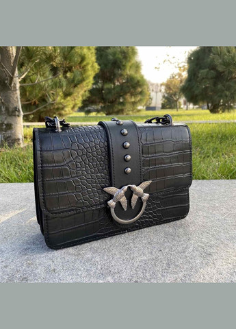 Женская мини сумочка клатч под рептилию с птичками на цепочке черная (sku_836) No Brand (330576472)