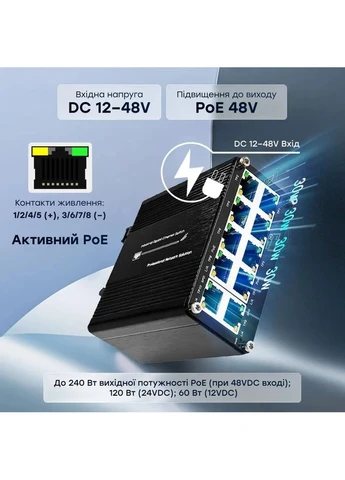PoE-коммутатор 10-портовый LNK-IMC010GPB с 8 портами PoE (73-00155) E-LINK (388544443)