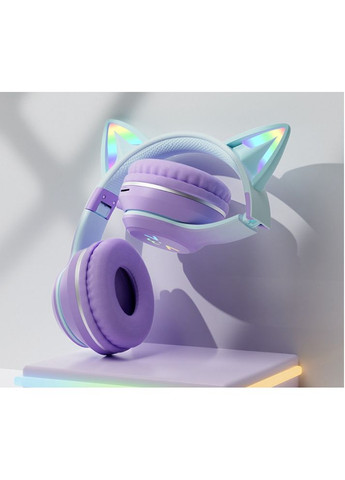 Дитячі бездротові навушники CATEAR BT618 з вушками та RGB-підсвіткою Bluetooth 5.3 MicroSD AUX Фіолетові Dr.Isla (363042343)