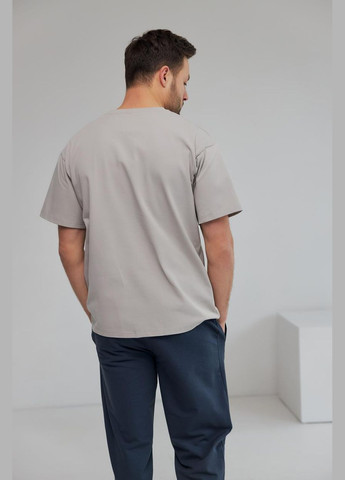 Комбінована футболка чоловіча oversize "happines" світло сіра (м130.7) UMON