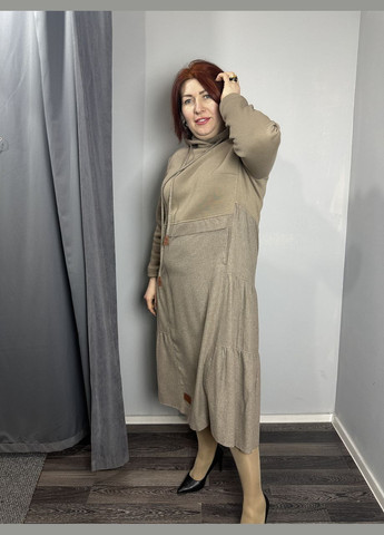 Коричневое кэжуал платье женское коричневое с капюшоном меди mkpr2912-2 Modna KAZKA