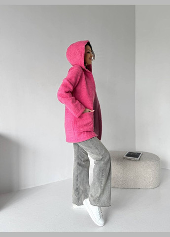 Малиновый женский кардиган женский из букле с капюшоном малинового цвета 31657 No Brand однотонный - демисезонный