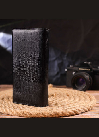 Жіночий гаманець із монетницею з натуральної фактурної шкіри 21527 Чорний Canpellini (306881356)