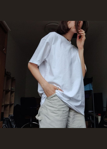 Футболка 100% хлопок белая оверсайз базовая унисекс из хлопка широкая майка с рукавами женская мужская коттон No Brand - (303137309)