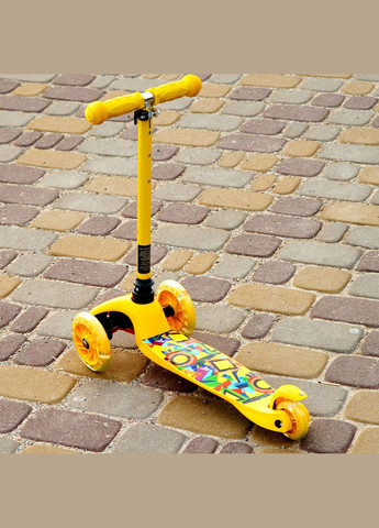 Дитячий складний триколісний самокат mini 2581 з колесами, що світяться з малюнком Жовтий iTrike (317590545)