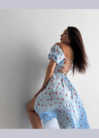 Голубое кэжуал платье INLABEL с цветочным принтом